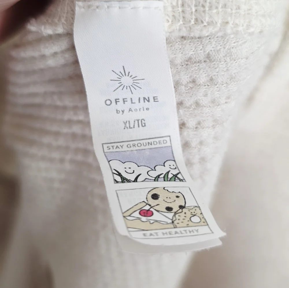 Offline By Aerie Cream Waffle Knit Long Sleeves Cotton Blend Pullover Sweater XL